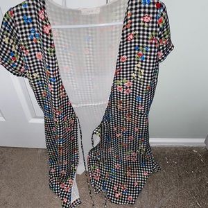 Cross-Tie Checkered Dress W/ Flowers